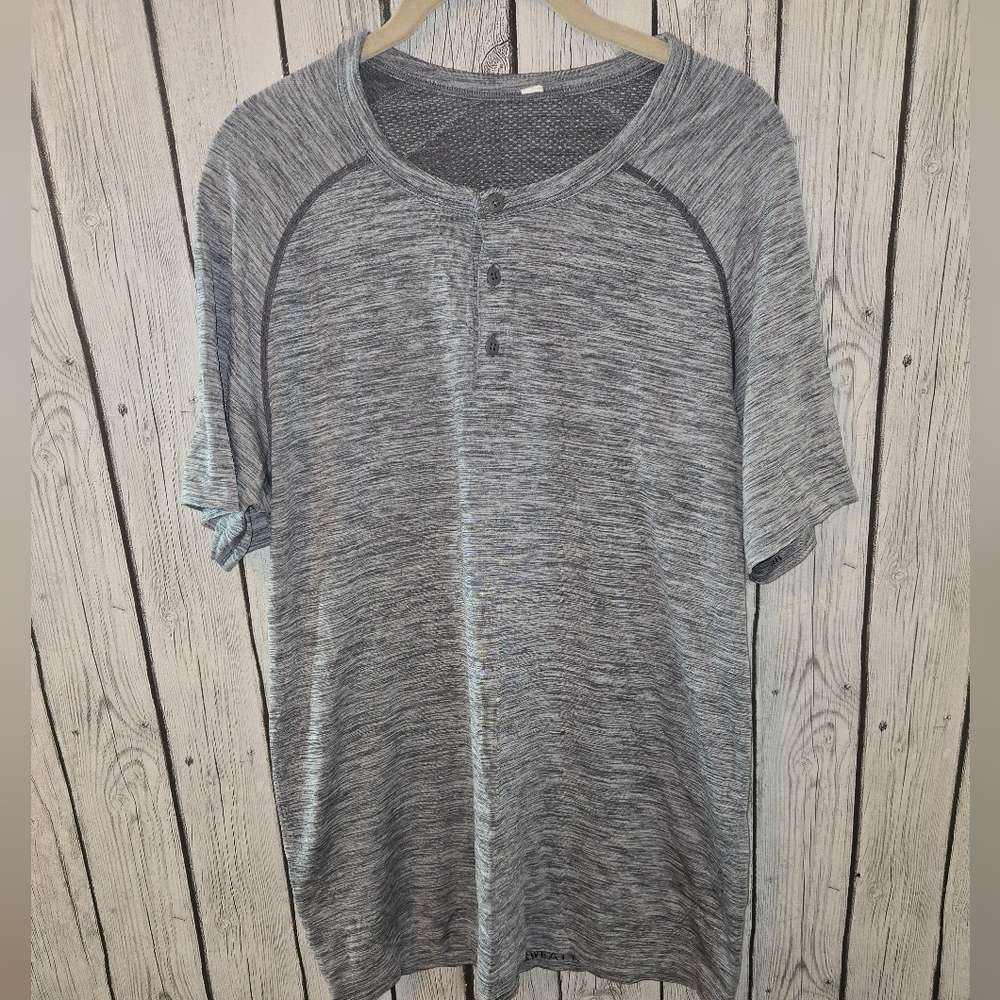 Lululemon Shirt Mens L Gray Metal Vent Tech Henley Short Sleeve Large Light - Picture 2 of 5